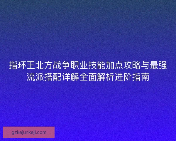 指环王北方战争职业技能加点攻略与最强流派搭配详解全面解析进阶指南