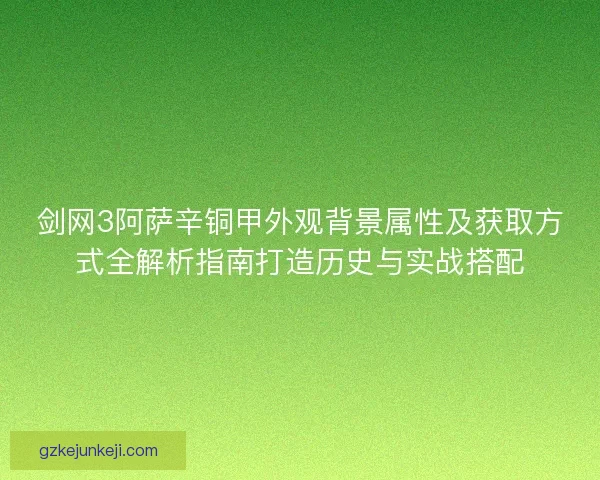 剑网3阿萨辛铜甲外观背景属性及获取方式全解析指南打造历史与实战搭配